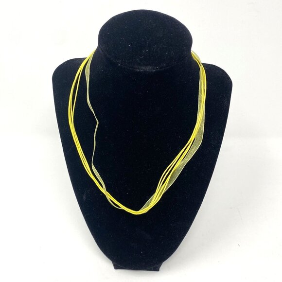 Yellow Sheer Ribbon And Cords Necklace Chain 18" Length Multi-Strand - Picture 1 of 4